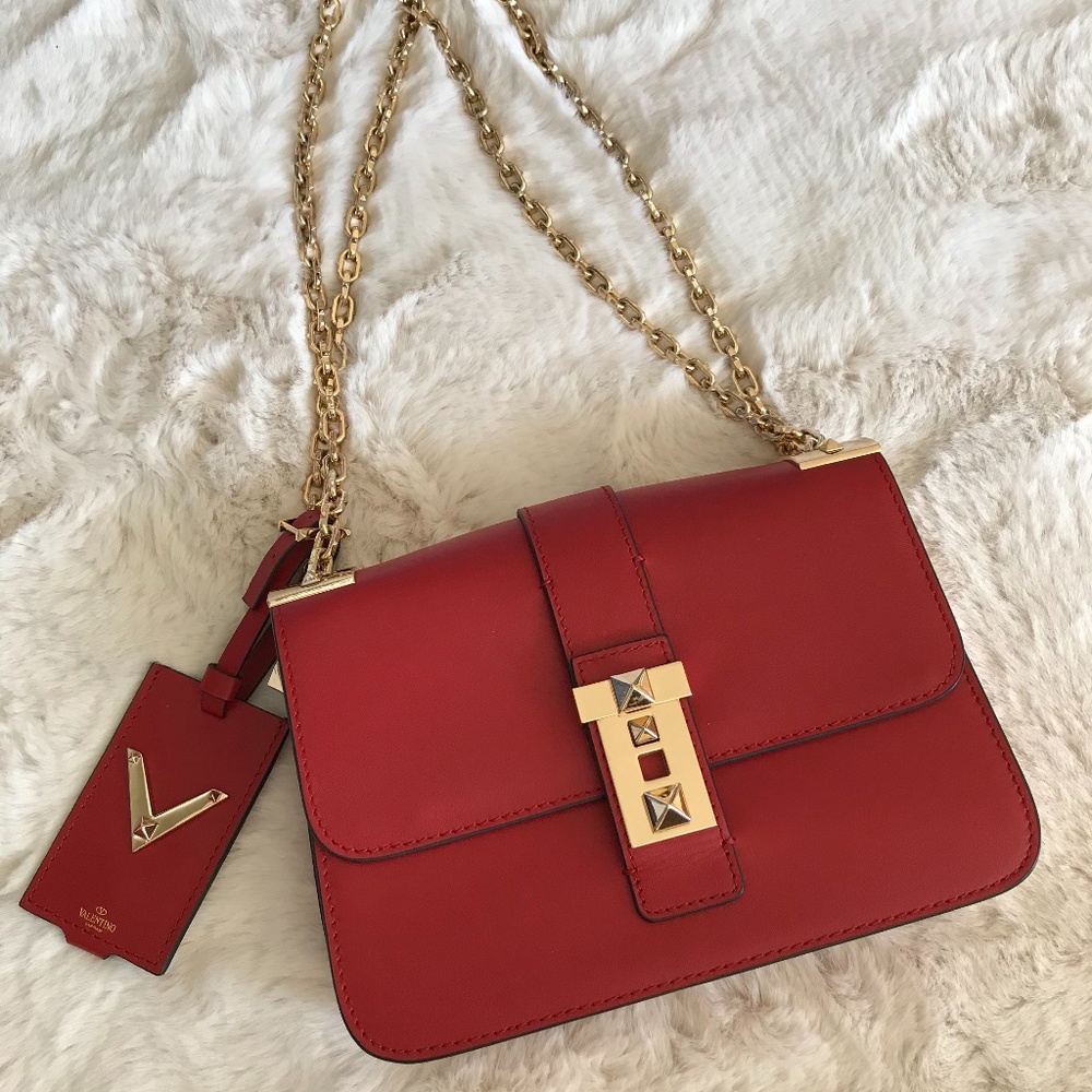 Valentino B-Rockstud Chain Shoulder Bag, Red.